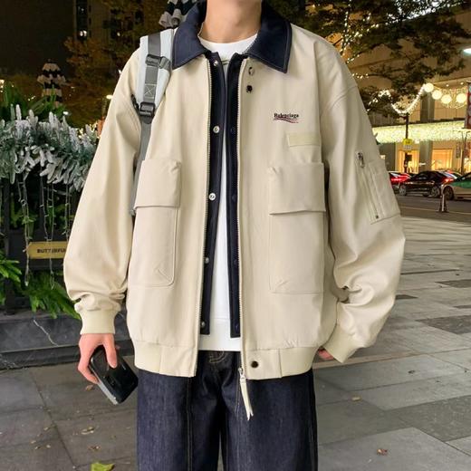 F032535美式复古工装宽松潮男拼接美式夹克翻领外套 商品图3