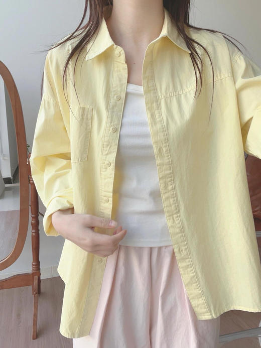 2026年春夏新款奶油芝士黄纯棉纽扣衬衫百搭显瘦巨清爽 商品图2