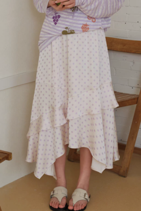 nothe Case布然/NC261830/「淡紫落日」垂感波点 缎面插片不规则飘逸温柔半身裙