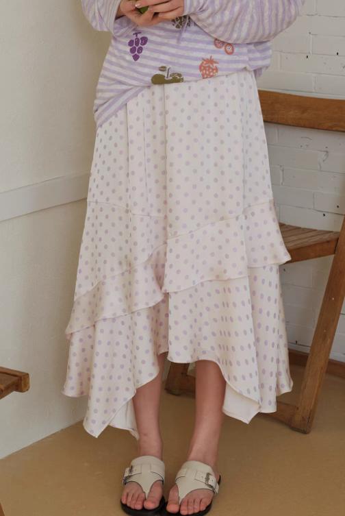 nothe Case布然/NC261830/「淡紫落日」垂感波点 缎面插片不规则飘逸温柔半身裙 商品图0