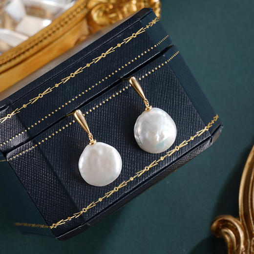 子佩集【月汐留痕】银S925珍珠惜王妃耳钉【W5320】13-14.5mm珠双色巴洛克扁珠2601 商品图1
