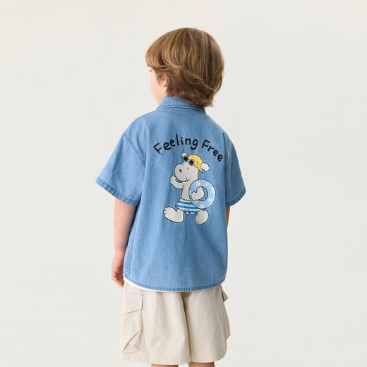 马克珍妮小狗假日男童软牛仔短袖衬衫2026年夏装新款560379 商品图1