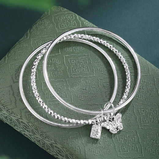 子佩集【福蝶使者】银S999手镯【WZ004320】三个圈切面珠蝴蝶福牌2602 商品图0