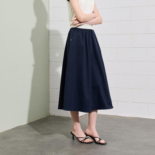【抗皱半身裙】三彩2026夏季新款纯色高腰A字裙伞裙长裙通勤S 商品图1