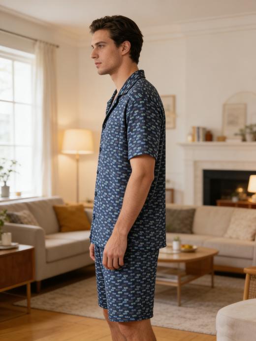 【棉+莫代尔开衫】SCHIESSER德国舒雅男士翻领开衫棉+莫代尔短袖短裤套装39/22640H 商品图3