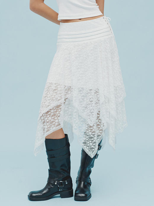 TR她热 自在摇摆 白色微透蕾丝碎花绑带度假设计感不规则半裙 商品图2