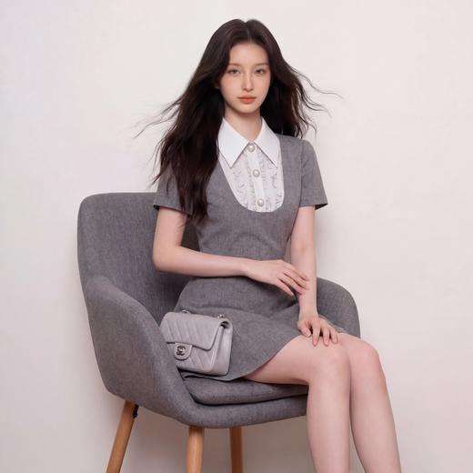 奢姿大码女装2026夏季木耳边拼接翻领连衣裙胖妹妹时尚千金风裙子9962872182 商品图2