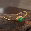 【天然正品】A货翡翠AU750黄金镶钻镶天然细腻满绿冰种水滴蛋面造型翡翠开口手镯56号131125AH14 商品缩略图4