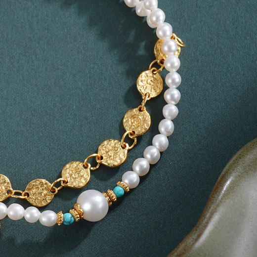 子佩集【璀璨年华】银S925珍珠惜王妃手链【QNS0010】3mm珠镀金绿松石三角之力金币2601 商品图3