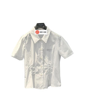 女款收腰压褶短袖衬衫ba020