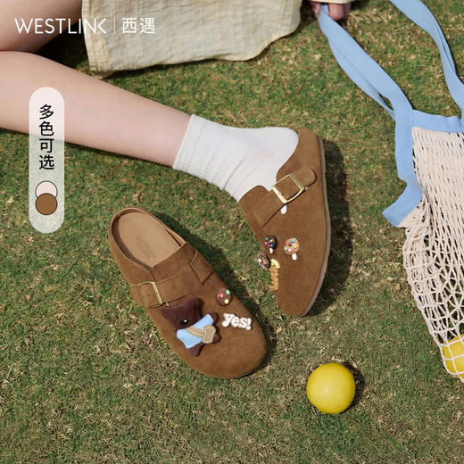 西遇厚底勃肯鞋半拖女2026春季新款包头拖鞋一脚蹬单鞋外穿懒人鞋V0166258 商品图0
