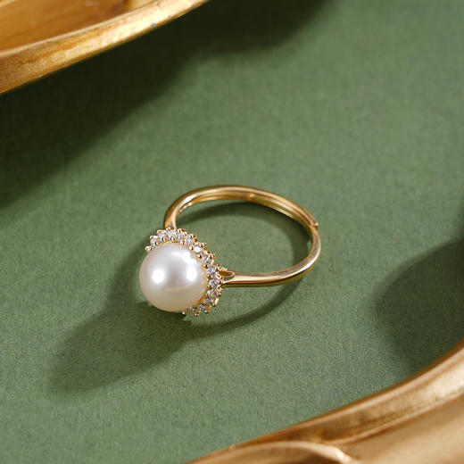 子佩集【晨曦微光】银S925珍珠惜王妃戒指【R2094】8mm珠双色太阳花2601 商品图1