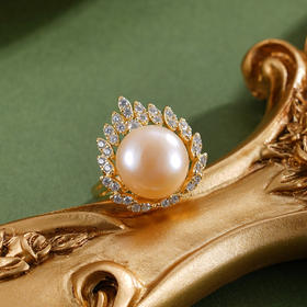 子佩集【灼灼芳华】银S925珍珠惜王妃戒指【R1702】12mm珠镀金火焰金色珠2601