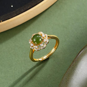 子佩集【花舞年华】银S925戒指【JZ05720】古法银碧玉镀金2602