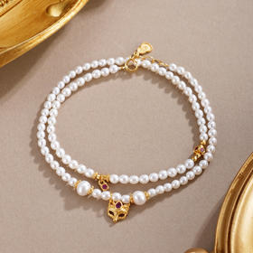 子佩集【蝴蝶鱼你】银S925珍珠惜王妃手链【QNS0021-7】3mm珠镀金狐狸葫芦2601