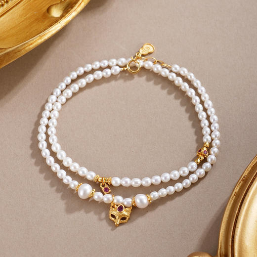 子佩集【蝴蝶鱼你】银S925珍珠惜王妃手链【QNS0021-7】3mm珠镀金狐狸葫芦2601 商品图0