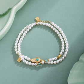子佩集【福禄灵韵】银S925珍珠惜王妃手链【QNS0002】3mm珠镀金绿松石葫芦2601