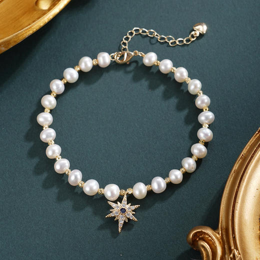 子佩集【星芒爱河】珍珠惜王妃手链【ZZSL025】5.5-6mm珠镀金星芒2601 商品图0