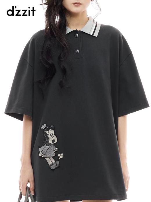 F032575新款Polo领宽松休闲日常通勤刺绣短袖连衣裙 商品图4