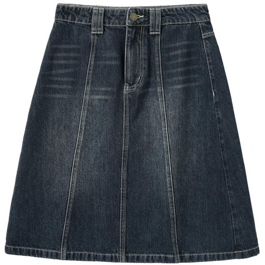 三彩独醒2026夏季新款复古做旧牛仔裙半身裙A字裙收腰简约F 商品图4