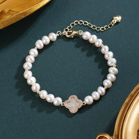 子佩集【四叶寄情】珍珠惜王妃手链【ZZSL008】5.5-6mm珠镀金四叶草2601