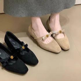 【秒杀】法式复古内增高绒面方头玛丽珍鞋女2026季新款一字带浅口单鞋低帮