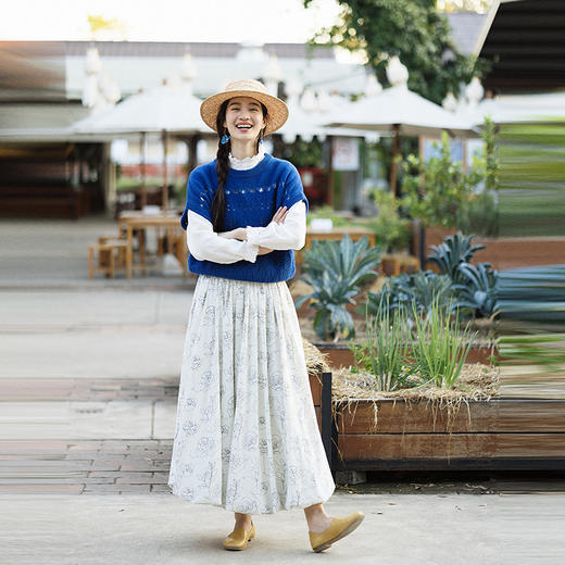 绽放142朵/汉麻混纺印花半身裙花苞长款半裙女夏透气舒适百搭长裙 商品图3