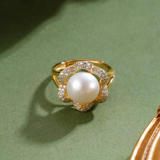 子佩集【繁花物语】银S925珍珠惜王妃戒指【R1873A】10.5mm珠镀金花朵金色珠2601 商品图2