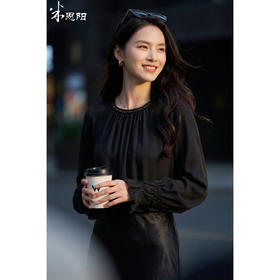 米思阳2026春季新款法式高级感百搭100%真丝衬衫捏褶镂空领口花边袖口优雅上衣女1179