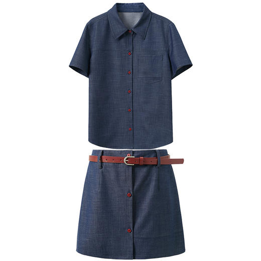 三彩2026夏季新款仿牛仔套装短袖开衫半身裙短裙两件套S 商品图4