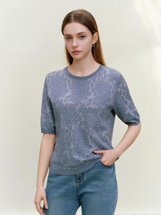 【圆领短袖提花套衫】26年春夏新品女士圆领薄款圆领套头针织上衣 商品图1