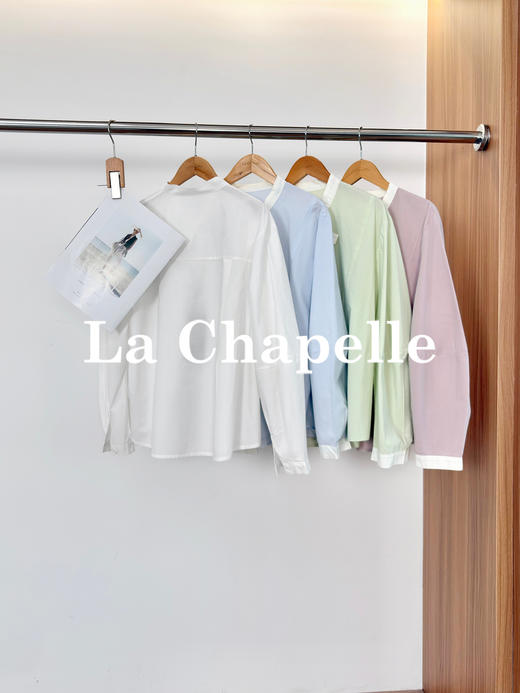 专柜实拍【法式气质！】拉夏贝尔/La Chapelle纯棉亲肤别致撞色领单排扣灯笼袖小众设计休闲衬衫上衣 商品图6