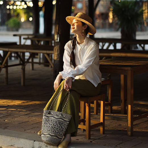 绽放106朵/干洗亚麻拼蕾丝花边正常肩长袖衬衫女夏新款半开襟小衫 商品图2