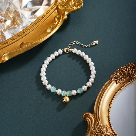 子佩集【无念清响】珍珠惜王妃手链【ZZSL007】5.5-6mm珠镀金铃铛猫眼石2601 商品图4