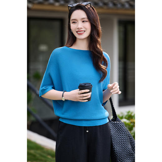 【预售7天】夏日慵懒风针织衫 天丝亚麻混纺 抬手就显气质~ 米思阳2026春夏新款短袖T恤女七分袖宽松显瘦上衣女1036 商品图9