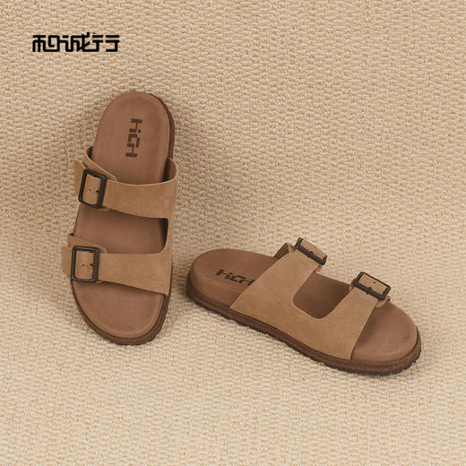 和诚行夏季新款舒适百搭真皮厚底踩屎感男式拖鞋0551293 商品图6