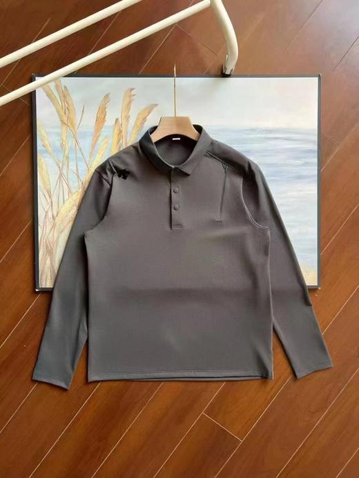 F032555小翻领门襟排扣运动商务设计款长袖POLO衫上衣 商品图5