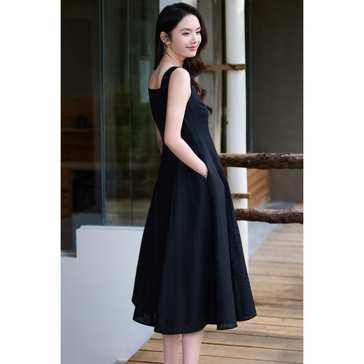 呼吸感亚麻裙 夏日的舒适感真的很重要！米思阳2026春夏新款法式方领吊带连衣裙女收腰气质小个子高腰内搭长裙6141 商品图8