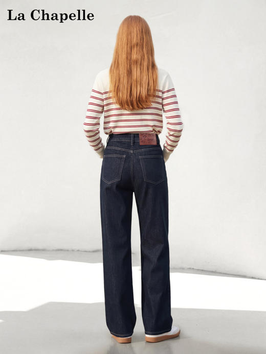天猫同步【四面弹！敲好穿~】拉夏贝尔/La Chapelle两色一粒扣后腰皮标直筒宽松舒适弹力足牛仔裤 商品图3