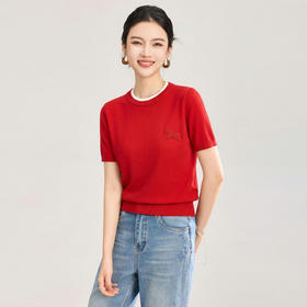 「高货wl」全新升级【铂金会员174/天猫229/差价55】(02328)洛诗琳美丽诺羊毛假两件针织T恤2026春夏小马钉珠短袖上衣