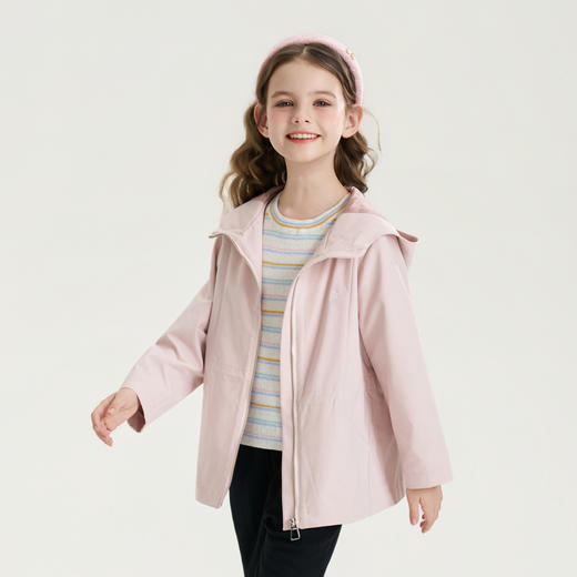 mettekids儿童外套2026夏季新款女童连帽收腰粉色拉链学院风夹克 商品图2