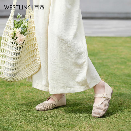 西遇镂空编织玛丽珍鞋女2026春夏季新款一字扣平底透气通勤单鞋子V0566354 商品图3