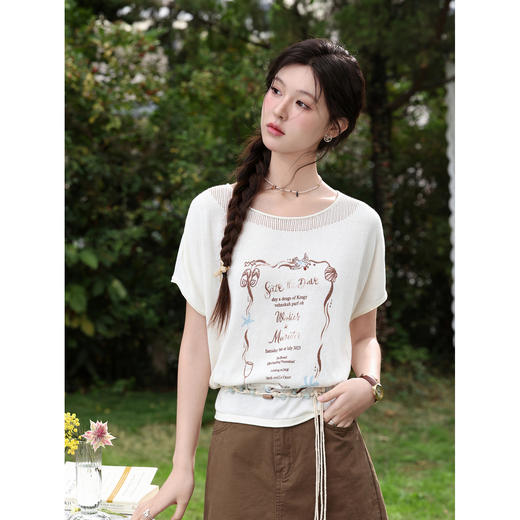 鹿向南【0328/20:00新品前一小时7折】咖色字母T恤 商品图0