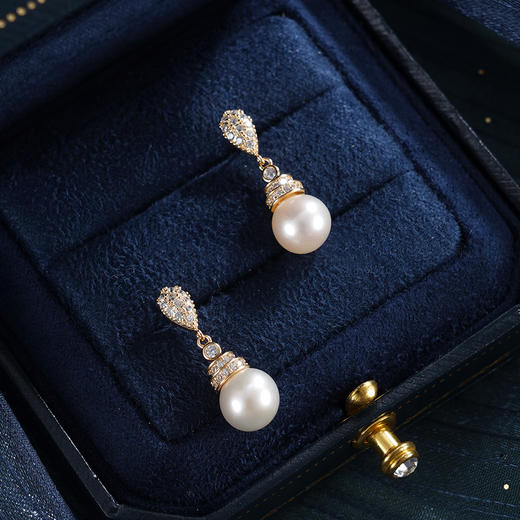 子佩集【绚烂年华】银S925珍珠惜王妃耳钉【E3619】8mm珠双色水滴吊球2601 商品图0