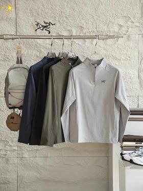 F032523早秋新品简约百搭男士户外运动休闲半拉链长袖衬衫