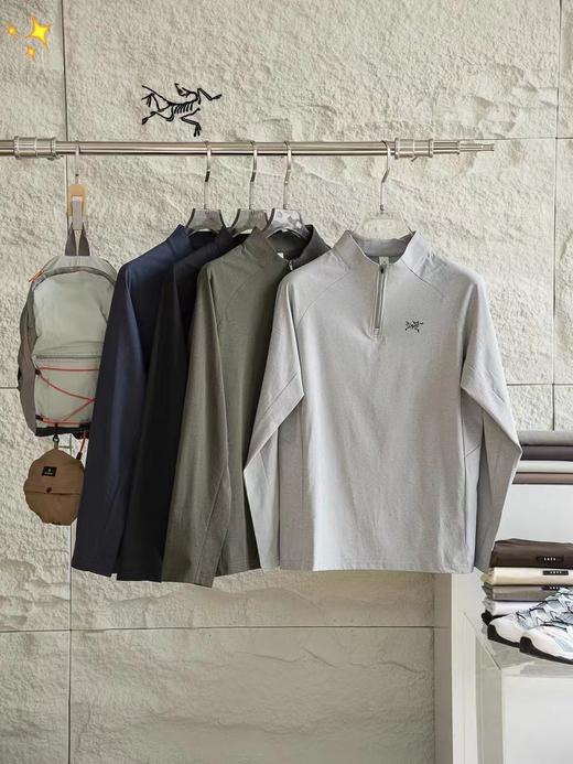 F032523早秋新品简约百搭男士户外运动休闲半拉链长袖衬衫 商品图0