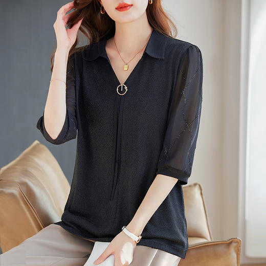 女士雪纺衫2026夏季新款妈妈翻领衬衣女装宽松大码七分袖衬衫上衣 商品图4