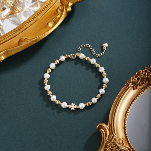 子佩集【幸运时光】珍珠惜王妃手链【ZZSL005】5.5-6mm珠镀金四叶草2601 商品图4