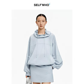 SELFWHO醋酸混纺户外高立领卫衣女2026春季新款套头休闲抽绳外套
