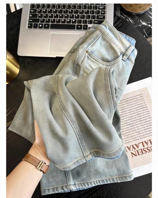 F032580复古做旧脏脏牛仔裤女新款柔软垂感宽松阔腿长裤 商品图7